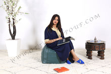 Load image into Gallery viewer, Handmade Leather Gray Ottoman Stitched Pouf
