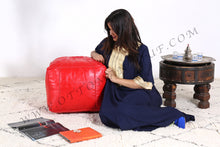 Load image into Gallery viewer, Lovely Warm Red Leather Pouf
