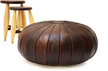 Load image into Gallery viewer, Round Stunning Brown Leather Moroccan Pouf Ottoman 32&quot;
