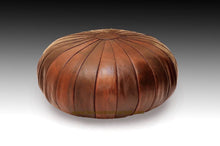 Load image into Gallery viewer, Round Stunning Brown Leather Moroccan Pouf Ottoman 32&quot;
