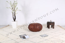 Load image into Gallery viewer, Hand Stitched Leather Mustard Yellow Ottoman Pouf
