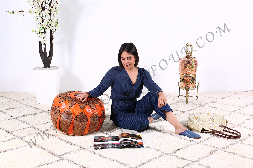 Rabat Leather Ottoman Pouf