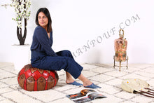 Load image into Gallery viewer, Brown &amp; red Leather Ottoman Pouf
