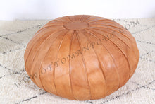 Load image into Gallery viewer, Hand Stitched Leather Ottoman Tan Pouf
