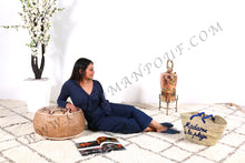 Load image into Gallery viewer, Raw Leather Ottoman Pouf
