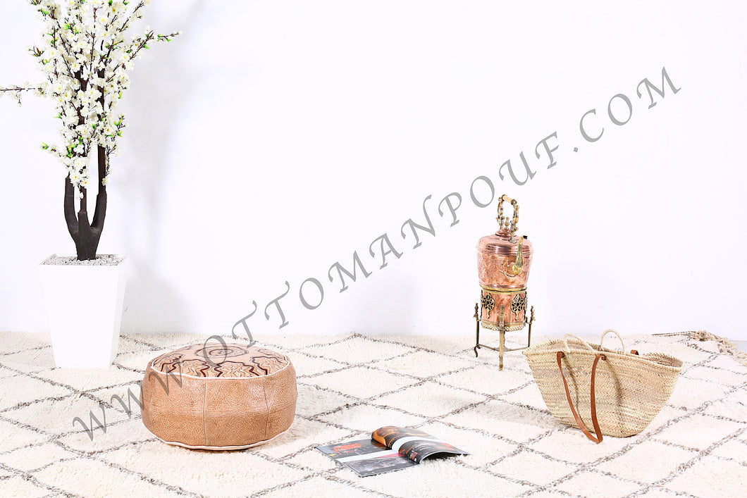 Natural Leather Ottoman Pouf