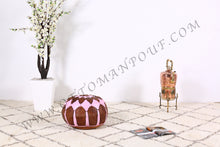 Load image into Gallery viewer, Brown &amp; Pink Leather Pouf
