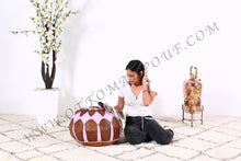 Load image into Gallery viewer, Brown &amp; Pink Leather Pouf
