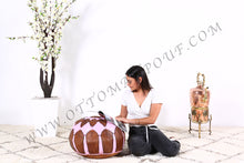 Load image into Gallery viewer, Brown &amp; Pink Leather Pouf
