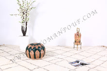 Load image into Gallery viewer, Natural Tan &amp; Green Leather Pouf
