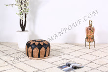 Load image into Gallery viewer, Natural Tan &amp; Black Leather Pouf
