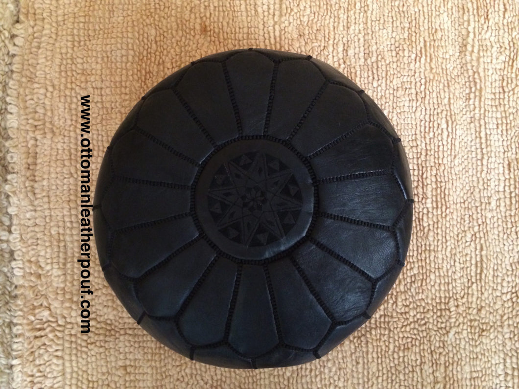 Black Leather Ottoman Pouf from new york