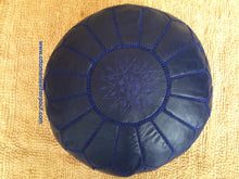 Load image into Gallery viewer, Leather Ottoman Indigo Blue Pouf
