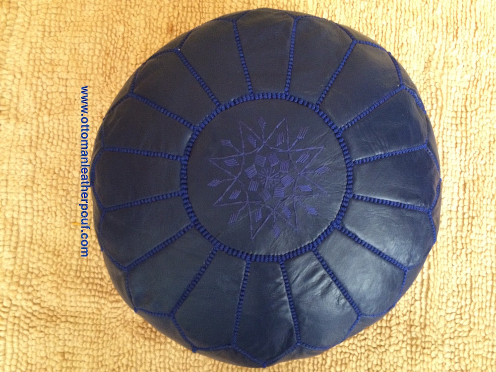 Leather Ottoman Indigo Blue Pouf