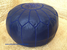 Load image into Gallery viewer, Leather Ottoman Indigo Blue Pouf
