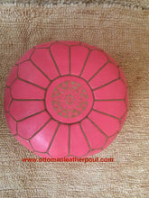 Load image into Gallery viewer, Pale Pink or Peach Pink Moroccan Ottoman Leather Round Pouf
