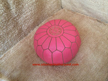 Load image into Gallery viewer, Pale Pink or Peach Pink Moroccan Ottoman Leather Round Pouf
