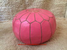 Load image into Gallery viewer, Pale Pink or Peach Pink Moroccan Ottoman Leather Round Pouf
