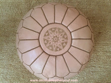 Load image into Gallery viewer, Charm &amp; Perfection Cream Leather Handmade Stitched Pouf
