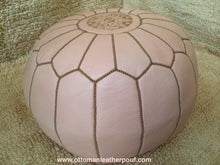 Load image into Gallery viewer, Charm &amp; Perfection Cream Leather Handmade Stitched Pouf
