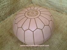 Load image into Gallery viewer, Charm &amp; Perfection Cream Leather Handmade Stitched Pouf
