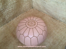 Load image into Gallery viewer, Charm &amp; Perfection Cream Leather Handmade Stitched Pouf
