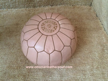 Load image into Gallery viewer, Charm &amp; Perfection Cream Leather Handmade Stitched Pouf
