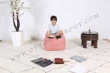 Load image into Gallery viewer, Peach Pasted Leather Handmade Stitched Pouf
