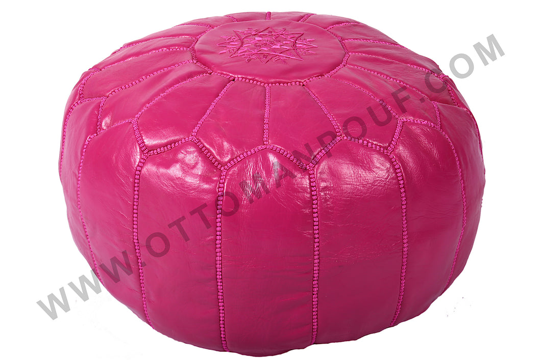 Hot Pink or Peach Pink Moroccan Leather Round Pouf