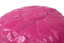 Load image into Gallery viewer, Hot Pink or Peach Pink Moroccan Leather Round Pouf
