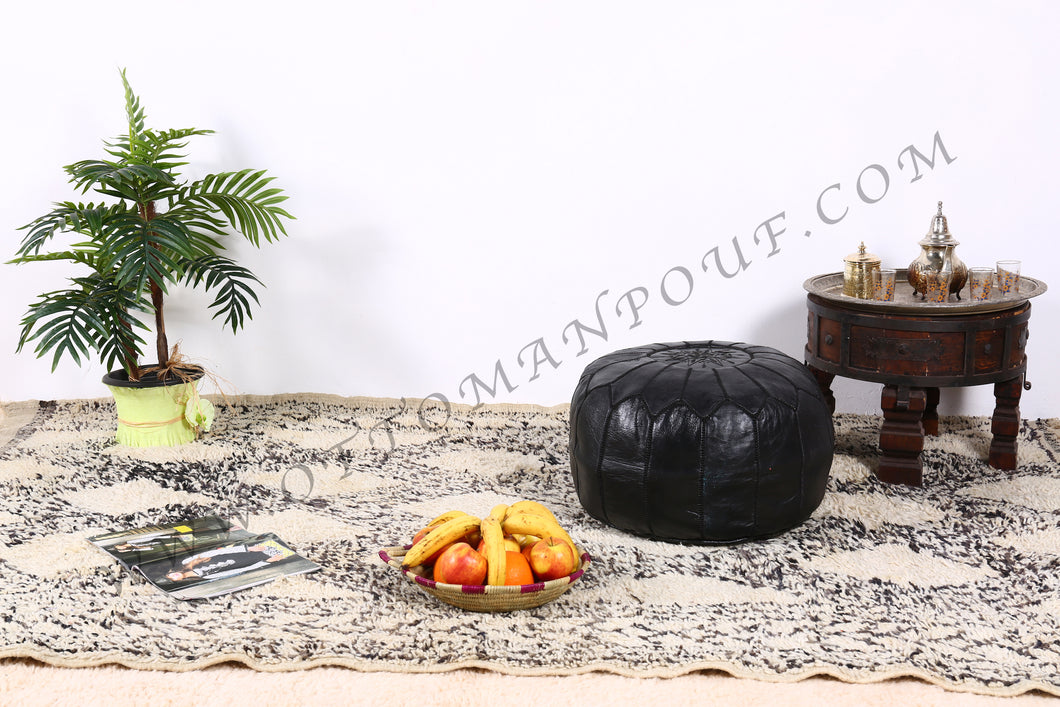 Black Leather Ottoman Pouf from New York