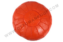 Load image into Gallery viewer, Orange Leather Ottoman yellow stitching Pouf
