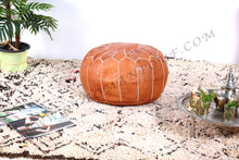 Load image into Gallery viewer, Caramel Tan Ottoman Pouf
