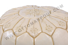 Load image into Gallery viewer, Charm &amp; Perfection Cream Pasted Leather Handmade Stitched Pouf
