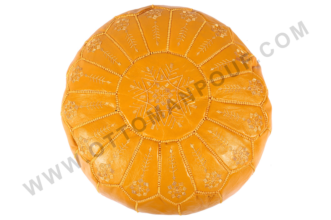 Leather Mustard Yellow Ottoman Pouf