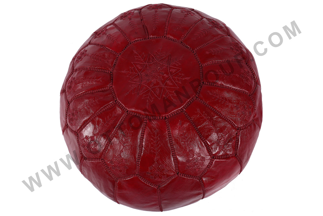 Burgundy Lovely Warm Red Leather Pouf