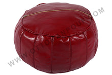 Load image into Gallery viewer, Burgundy Lovely Warm Red Leather Pouf
