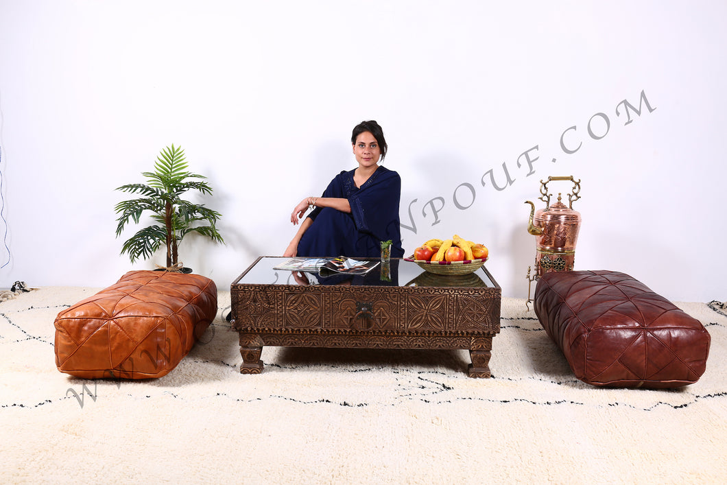 Rectangular Leather Ottoman Pouf