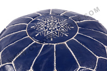 Load image into Gallery viewer, Ottoman contrasted Blue Pouf
