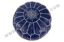 Load image into Gallery viewer, Ottoman contrasted Blue Pouf
