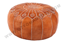 Load image into Gallery viewer, Hand Stitched Leather Ottoman Tan Pouf
