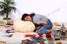 Load image into Gallery viewer, Charm &amp; Perfection Cream Pasted Leather Handmade Stitched Pouf
