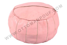 Load image into Gallery viewer, Peach Pink Moroccan Leather Round Pouf
