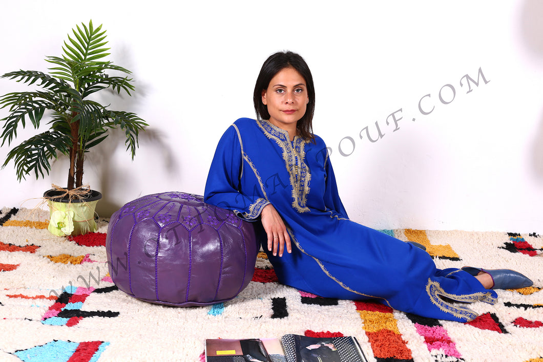 Handmade Leather Ottoman Purple Pouf