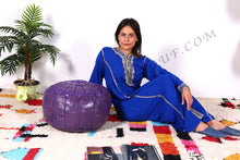 Load image into Gallery viewer, Handmade Leather Ottoman Purple Pouf
