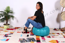 Load image into Gallery viewer, Leather Ottoman Tan Pouf
