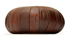 Load image into Gallery viewer, Round Stunning Brown Leather Moroccan Pouf Ottoman 32&quot;
