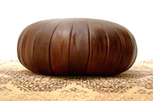 Load image into Gallery viewer, Round Stunning Brown Leather Moroccan Pouf Ottoman 32&quot;
