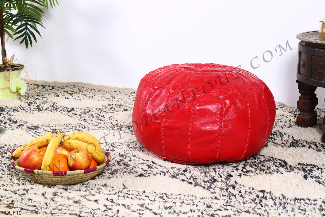 Lovely Warm Red Leather Pouf