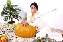 Load image into Gallery viewer, Leather Mustard Yellow Ottoman Pouf
